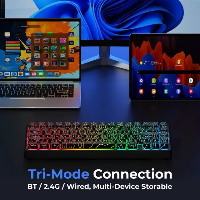 Alt view image 3 of 7 - XVX M67 60% Percent Keyboard Wireless, QMK/VIA Topographic Gaming Keyboard, Tri-Mode Thocky Creamy Mechanical Key Board, Hot Swappable Mount RGB IMD Tech for Win/Mac, Black