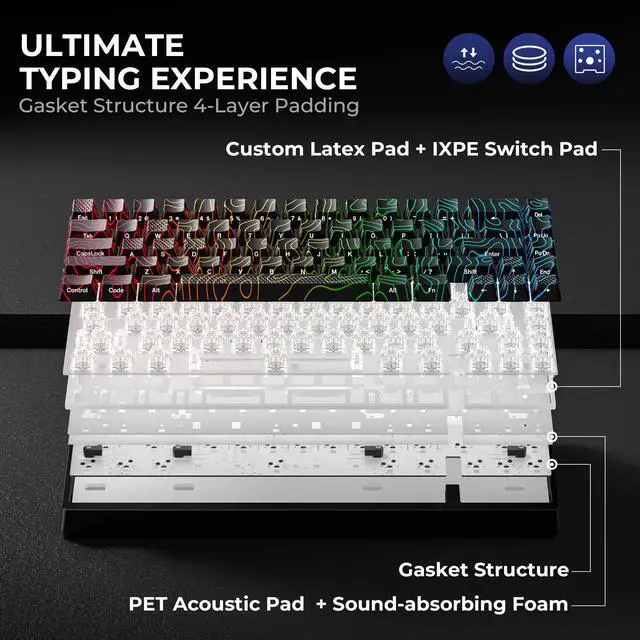 Alt view image 6 of 7 - XVX M67 60% Percent Keyboard Wireless, QMK/VIA Topographic Gaming Keyboard, Tri-Mode Thocky Creamy Mechanical Key Board, Hot Swappable Mount RGB IMD Tech for Win/Mac, Black