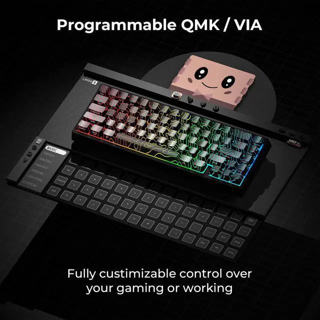 Alt view image 5 of 7 - XVX M67 60% Percent Keyboard Wireless, QMK/VIA Topographic Gaming Keyboard, Tri-Mode Thocky Creamy Mechanical Key Board, Hot Swappable Mount RGB IMD Tech for Win/Mac, Black