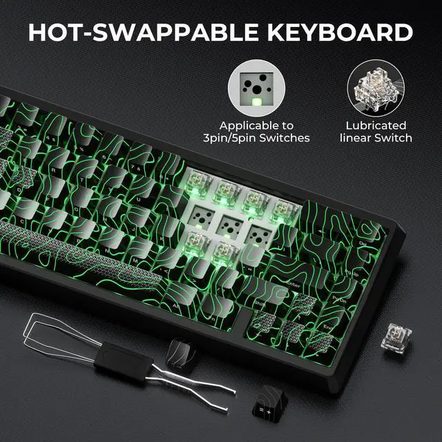 Alt view image 7 of 7 - XVX M67 60% Percent Keyboard Wireless, QMK/VIA Topographic Gaming Keyboard, Tri-Mode Thocky Creamy Mechanical Key Board, Hot Swappable Mount RGB IMD Tech for Win/Mac, Black
