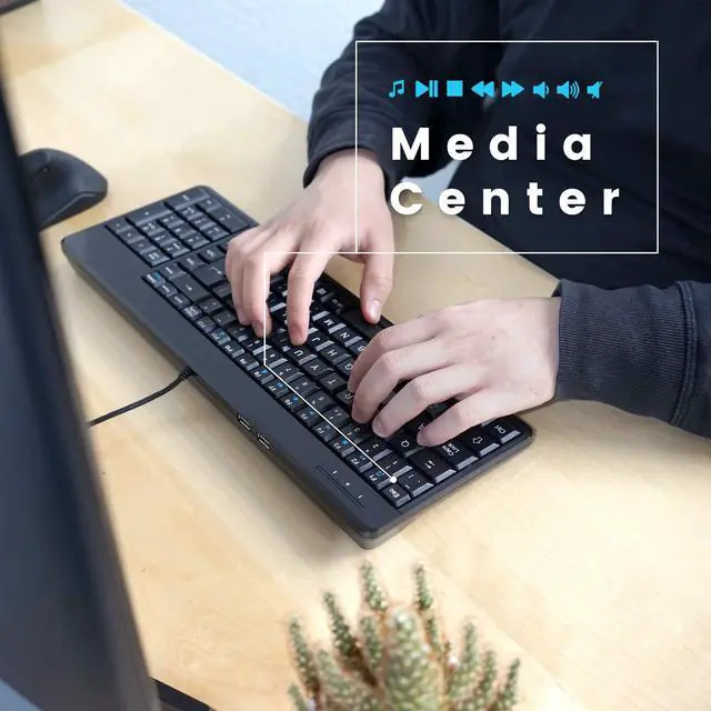 Alt view image 4 of 7 - PERIBOARD-220H US, Wired Compact USB Keyboard with 2 Hubs - Build-in Numeric Keypad - Black - US English Layout, (11506)