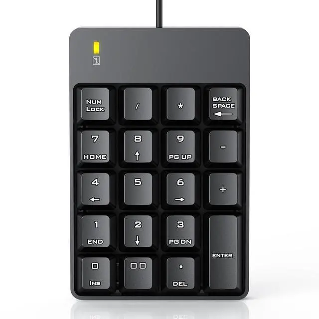 Main image of Wired Number Pad, USB Numeric Keypad 19 Key Number Keypad Keyboard for Laptop PC Computer Notebook, Big Print Letters - Black