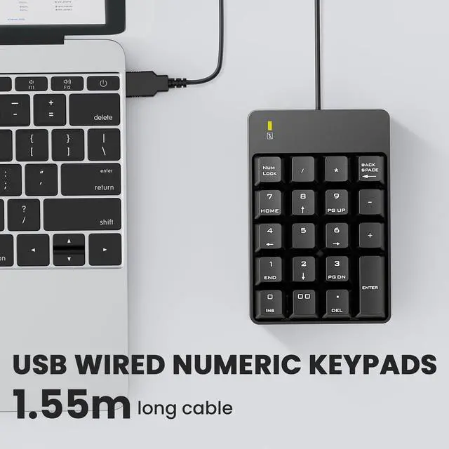 Alt view image 4 of 7 - Wired Number Pad, USB Numeric Keypad 19 Key Number Keypad Keyboard for Laptop PC Computer Notebook, Big Print Letters - Black
