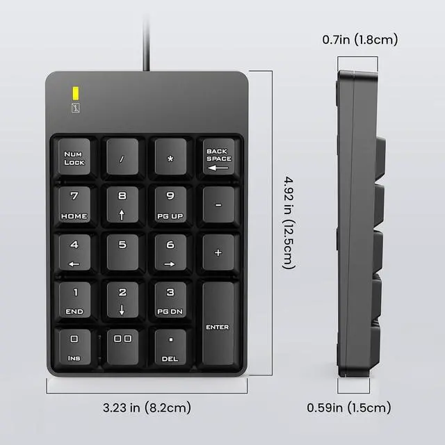 Alt view image 7 of 7 - Wired Number Pad, USB Numeric Keypad 19 Key Number Keypad Keyboard for Laptop PC Computer Notebook, Big Print Letters - Black