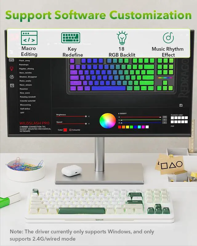 Alt view image 6 of 7 - K734W Wireless Mechanical Keyboard, Tri Mode BT5.0/2.4G/USB-C 75% 81 Keys TKL Custom Hot Swappable Gaming Keyboard, Pre-lubed Linear Switches,RGB Gasket Computer Creamy Keyboard, for PC/MAC