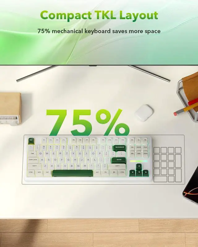 Alt view image 7 of 7 - K734W Wireless Mechanical Keyboard, Tri Mode BT5.0/2.4G/USB-C 75% 81 Keys TKL Custom Hot Swappable Gaming Keyboard, Pre-lubed Linear Switches,RGB Gasket Computer Creamy Keyboard, for PC/MAC