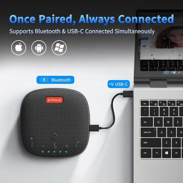 Alt view image 3 of 7 - Conference Speaker and Microphone, Bluetooth Speakerphone with 360° Voice Pickup, Advanced Noise Reduction, USB-C Plug & Play, Compatible with Zoom and MS Team