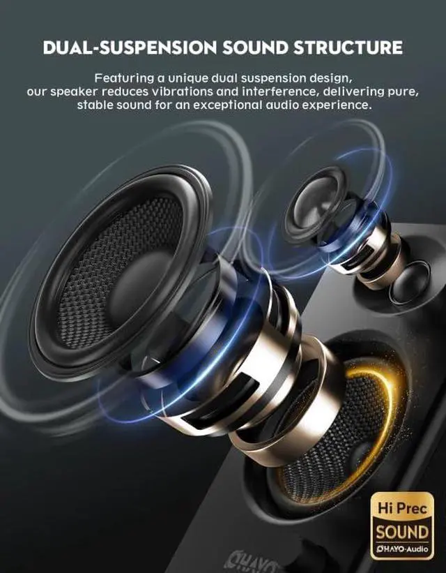 Alt view image 3 of 7 - 60W Computer Speakers for Music and Gaming, Active Bluetooth 5.3, Stereo 2.0 Speakers for Desktop PC or Laptop, 3.5mm Aux RCA USB Input, 1 Pair, Black