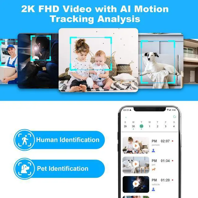 Alt view image 4 of 6 - 2K Pan/Tilt Security Camera, WiFi Indoor Cameras for Home Security with AI Motion Detection, Pet/Dog/Baby Camera with Phone App, 2-Way Audio, 24/7, Siren, TF/Cloud StorageBlack