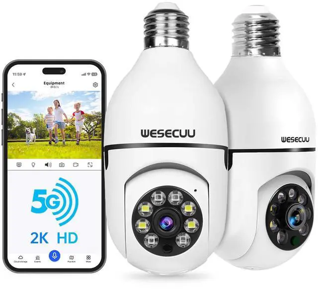 Main image of Light Bulb Security Camera -5G& 2.4GHz WiFi 2K Security Cameras Wireless Outdoor Motion Detection and Alarm,Two-Way Talk,Color Night Vision,Human Detection, Bulb Camera Compatible with Alexa