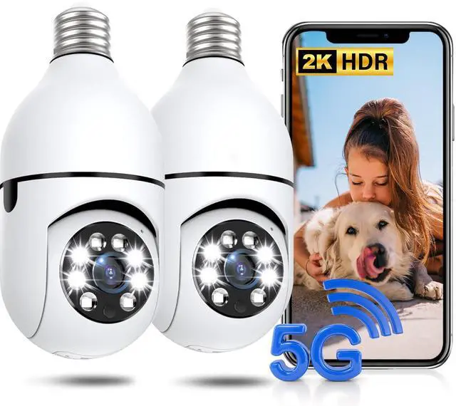 Main image of Light Bulb Security Camera 2 Packs, 5G&2.4GHz 2K Security Cameras Wireless Outdoor 360° PTZ Cameras for Home Security with Color Night Vision, 2 Way Talk, AI Human Detection, Screw in Light Socket
