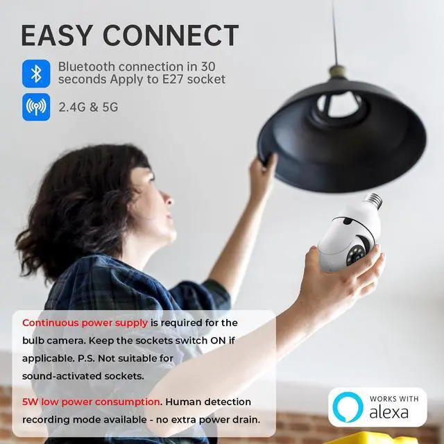 Alt view image 2 of 7 - Light Bulb Security Camera 2 Packs, 5G&2.4GHz 2K Security Cameras Wireless Outdoor 360° PTZ Cameras for Home Security with Color Night Vision, 2 Way Talk, AI Human Detection, Screw in Light Socket