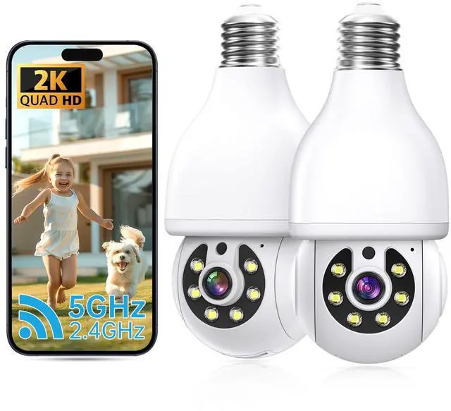 Main image of 2K Light Bulb Security Camera 5G&2.4G WiFi Security Cameras Wireless Outdoor Indoor,360°Bulb Cameras for Home Security Outside Indoor,Motion Detection and Alarm,Two-Way Talk,Color Night Vision 2 Pack