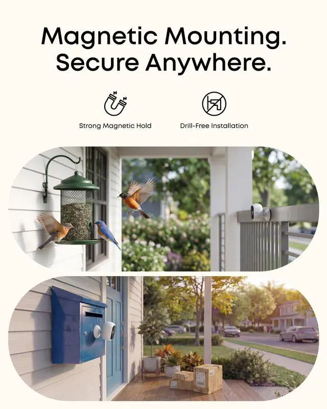 Alt view image 2 of 7 - Wireless Security Camera, Outdoor and Indoor, Magnetic Mount, Color Night Vision, Local Storage, No Monthly Fee, IP67, Supports Solar Panel, White