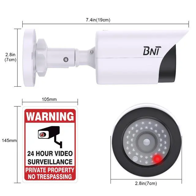 Alt view image 2 of 7 - Dummy Fake Camera, Surveillance Security CCTV Dome Camera, with One LED Light, Security Alarm Sticker Label (TC-W2), Security Camera Suitable for Indoor/Outdoor (2 Pack, White)