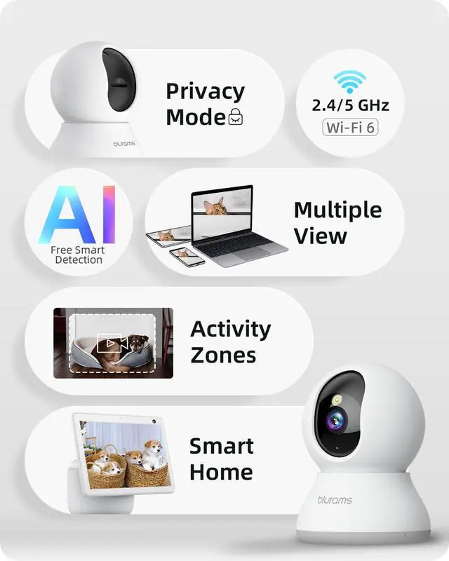 Alt view image 2 of 7 - 5G Cameras for Home Security, 2K Pet Camera with Phone App, 360° PTZ Indoor Camera w/Dual-Band WiFi6, Free Human/Motion/Sound Detection, 2-Way Talk, Night Vision, Compatible with Alexa, 2Pack