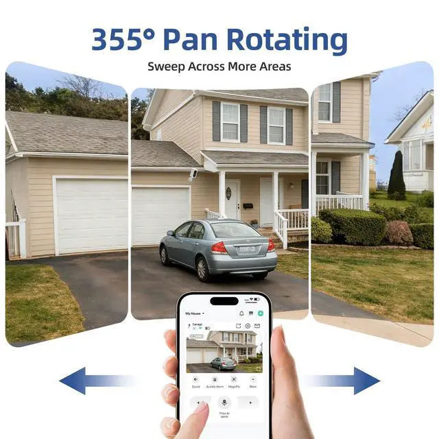 Alt view image 3 of 7 - Security Cameras Wireless Outdoor 355° Pan Rotating 2K Color Night Vision Cameras for Home Security WiFi Battery Outdoor Camera Motion Detection 2-Way Talk IP65 Spotlight Siren SD/Cloud Storage 2 Pack