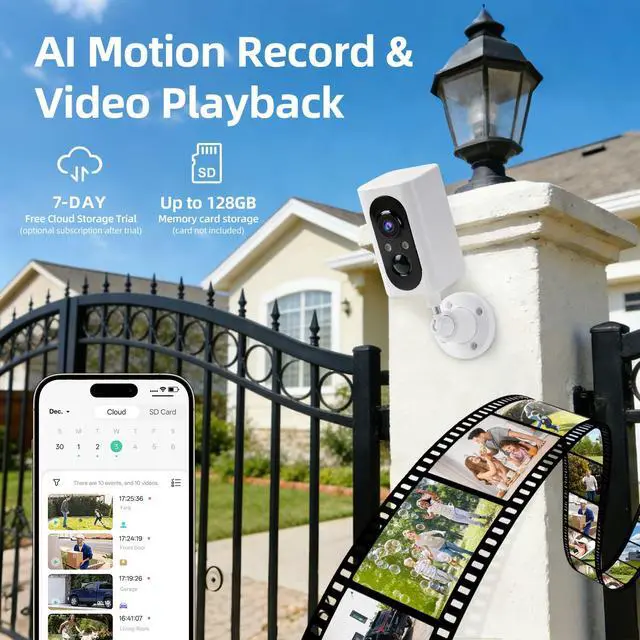 Alt view image 6 of 7 - Security Cameras Wireless Outdoor 355° Pan Rotating 2K Color Night Vision Cameras for Home Security WiFi Battery Outdoor Camera Motion Detection 2-Way Talk IP65 Spotlight Siren SD/Cloud Storage 2 Pack