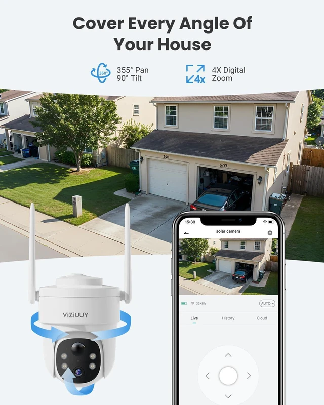 Alt view image 4 of 7 - 3MP Solar Security Cameras Wireless Outdoor, WiFi 6,360°PTZ Camera | Color Night Vision, IP66 Weatherproof, PIR+AI Detection, 2-Way Audio, Alexa & Google Assistant,for Backyard/Front Door/Porch