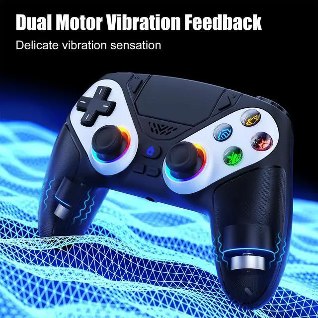 Alt view image 5 of 7 - LED Wireless Controller for PS5, Compatible with PS5 Pro/Slim/PC, Dual Vibration, Macro/Turbo Function, 3.5mm Audio Jack, 6-Axis Motion Contro Gamepad with Speaker