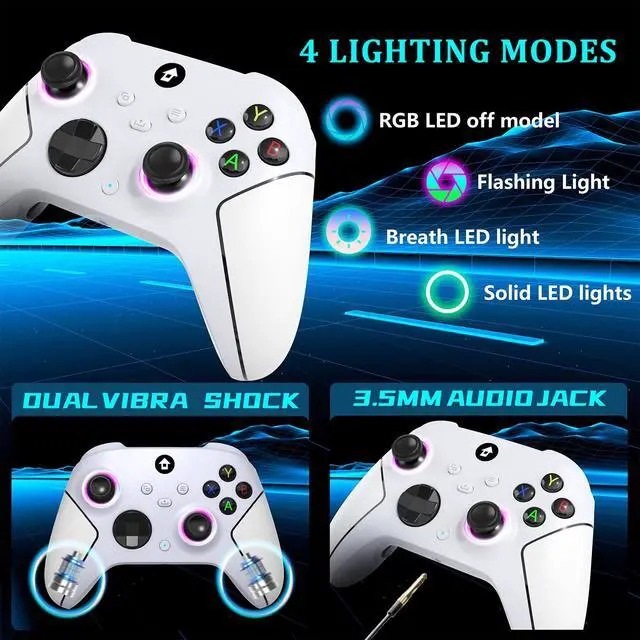 Alt view image 2 of 7 - Wireless 2.4GHz Controller with 7 Colors RGB Light for Xbox Controller, Xbox One Series X|S,Consoles,Steam PC Windows, with 1000mAh Battery/Dual Vib-ration/Turbo/Programmable, 3.5mm Audio Jack