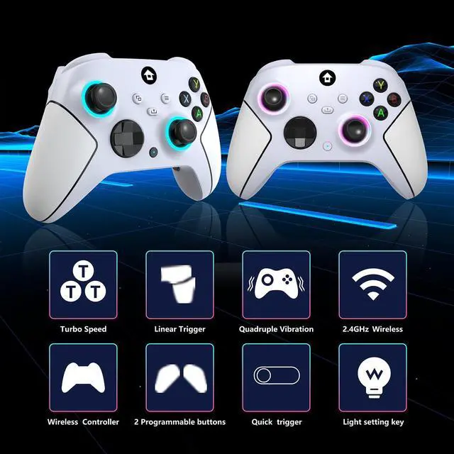 Alt view image 4 of 7 - Wireless 2.4GHz Controller with 7 Colors RGB Light for Xbox Controller, Xbox One Series X|S,Consoles,Steam PC Windows, with 1000mAh Battery/Dual Vib-ration/Turbo/Programmable, 3.5mm Audio Jack