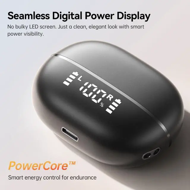 Alt view image 4 of 7 - ClipFree A20 Open-Ear Earbuds, Secure & Comfort Fit, Premium Sound Clip-On Earbuds with Digital Display, 45H Playtime Bluetooth 6.0 Wireless Headphones, IP55 Waterproof for Running, Black