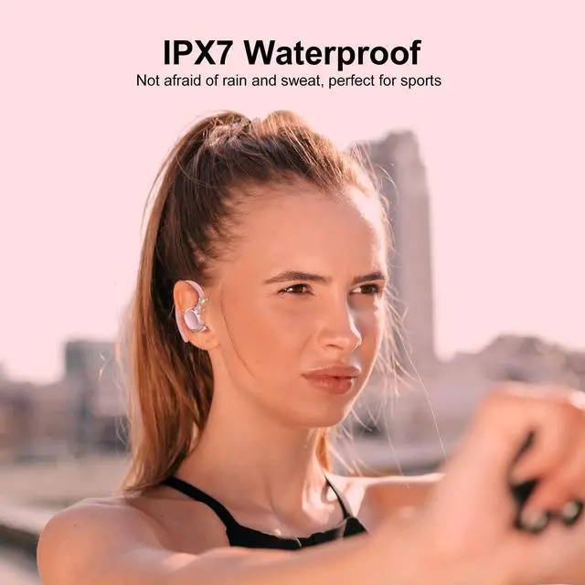 Alt view image 7 of 7 - Ear Buds Wireless Earbuds, HiFi Stereo Bluetooth 5.3 Running Headphones with Dual LED Display 30Hrs Playtime, Built-in Mic, Type-C, in-Ear Bluetooth Earphones with Earhooks for Sport, Rose Gold