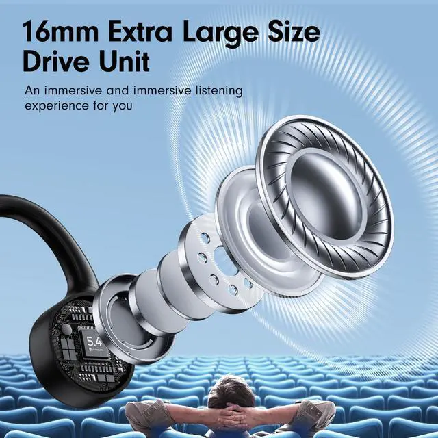 Alt view image 3 of 7 - Bone Conduction Headphones,Open Ear Headphones,Wireless Headphones with Mic,Bluetooth 5.4,10H Playtime & IPX5 Waterproof,Sports Headphone for Running & Outdoor