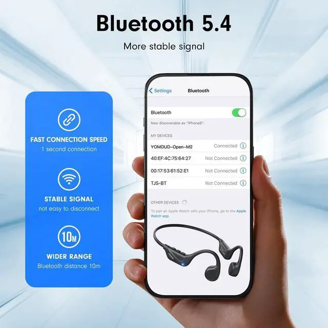 Alt view image 5 of 7 - Bone Conduction Headphones,Open Ear Headphones,Wireless Headphones with Mic,Bluetooth 5.4,10H Playtime & IPX5 Waterproof,Sports Headphone for Running & Outdoor