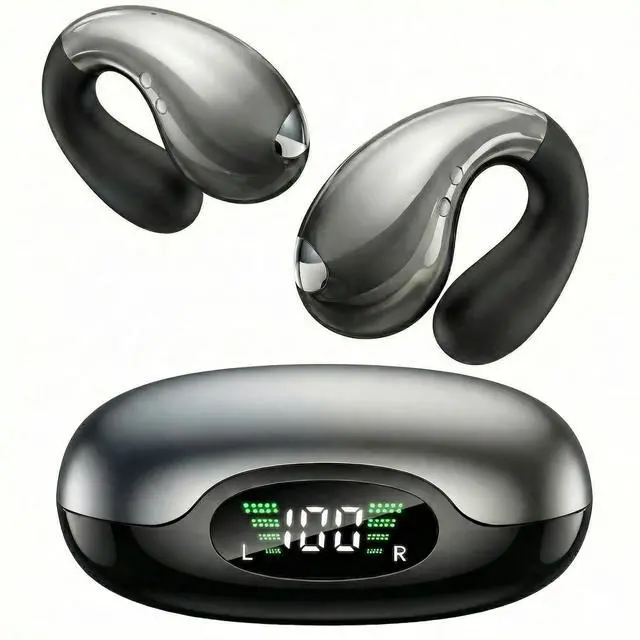 Main image of Ultra Open Ear Earbuds Comfortable Clip-on Bone Conduction Headphones, Wireless Bluetooth Earphones with Waterproof Design, Over Ear Buds for Running and Sports, Crystal Black