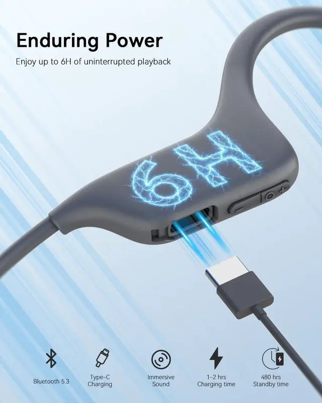 Alt view image 4 of 7 - Bone Conduction Headphones Bluetooth Open Ear Headphones with Mic, Lightweight Bone Conduction Earbuds IPX5 Waterproof Sport Wireless Earphones for Running Cycling Workout