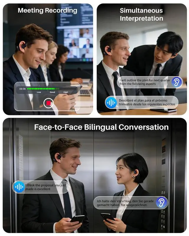 Alt view image 4 of 7 - OpenEgo Open Ear Earbuds Bluetooth Headphones, AI Translation Wireless Earbuds with Real-Time 100+ LanguagesTranslation, 80Hrs Playtime, Digital Display, AI Clear Calls, Comfortable Wear, Black