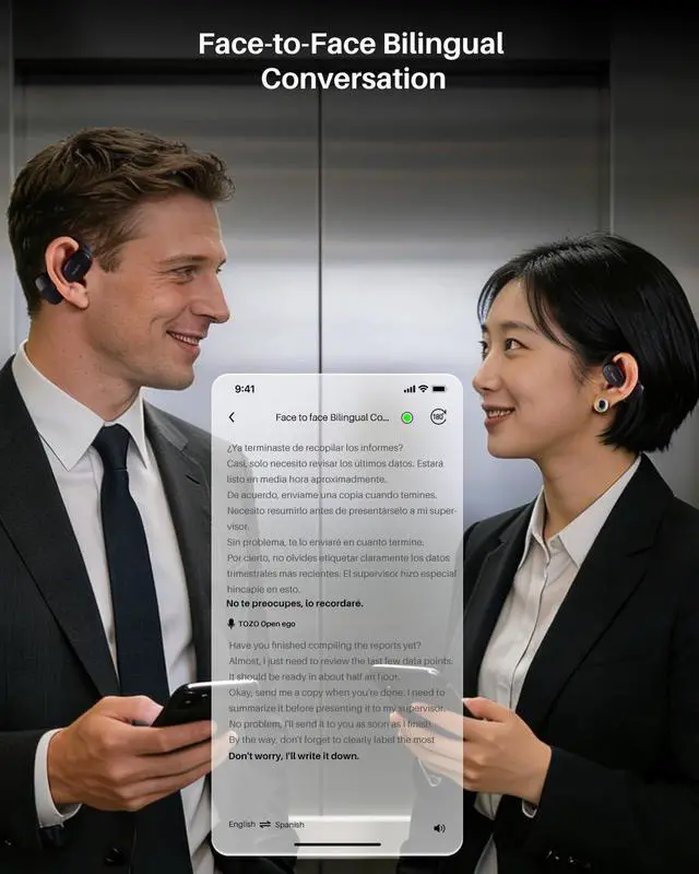 Alt view image 5 of 7 - OpenEgo Open Ear Earbuds Bluetooth Headphones, AI Translation Wireless Earbuds with Real-Time 100+ LanguagesTranslation, 80Hrs Playtime, Digital Display, AI Clear Calls, Comfortable Wear, Black