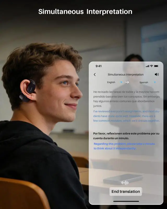 Alt view image 7 of 7 - OpenEgo Open Ear Earbuds Bluetooth Headphones, AI Translation Wireless Earbuds with Real-Time 100+ LanguagesTranslation, 80Hrs Playtime, Digital Display, AI Clear Calls, Comfortable Wear, Black