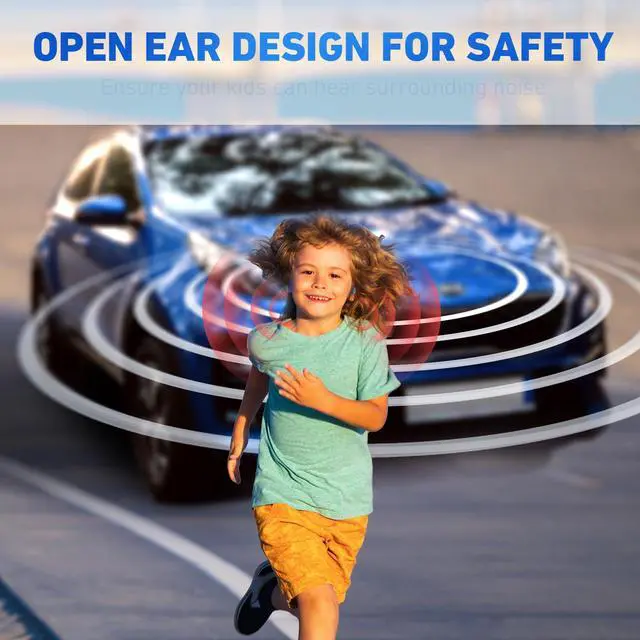 Alt view image 4 of 6 - Kids Headphones, Bluetooth 5.2 Air Conduction Open Ear Headphones, 85dB Volume Limiting, Stereo Sound with Mic, IPX5 Waterproof, 20H Playtime, Perfect for School and Outdoor Activities-Blue