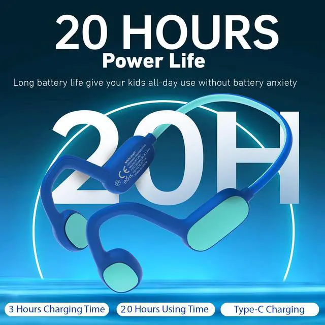 Alt view image 6 of 6 - Kids Headphones, Bluetooth 5.2 Air Conduction Open Ear Headphones, 85dB Volume Limiting, Stereo Sound with Mic, IPX5 Waterproof, 20H Playtime, Perfect for School and Outdoor Activities-Blue