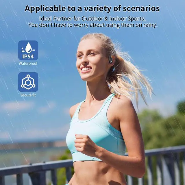 Alt view image 7 of 7 - Open Ear Headphones, Bluetooth Headphones 5.3 Sports with Smart Digital Display, 36H Playtime, IP54 Waterproof, Wireless Earbuds Lightweight Design Fit Cycling, Running, Workout (Black)