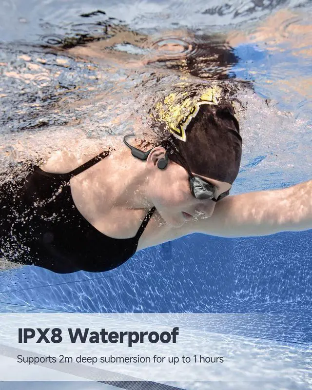 Alt view image 2 of 7 - Bone Conduction Headphones IPX8 Waterproof Swimming Headphones Open Ear Headphones with MP3 Mode 32GB Memory Up to 8 Hours Playtime Bluetooth 5.4 Ear Buds Secure Fit for Running and Fitness