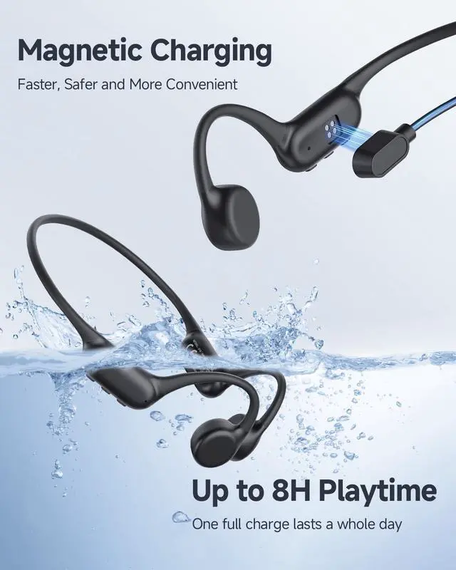 Alt view image 5 of 7 - Bone Conduction Headphones IPX8 Waterproof Swimming Headphones Open Ear Headphones with MP3 Mode 32GB Memory Up to 8 Hours Playtime Bluetooth 5.4 Ear Buds Secure Fit for Running and Fitness