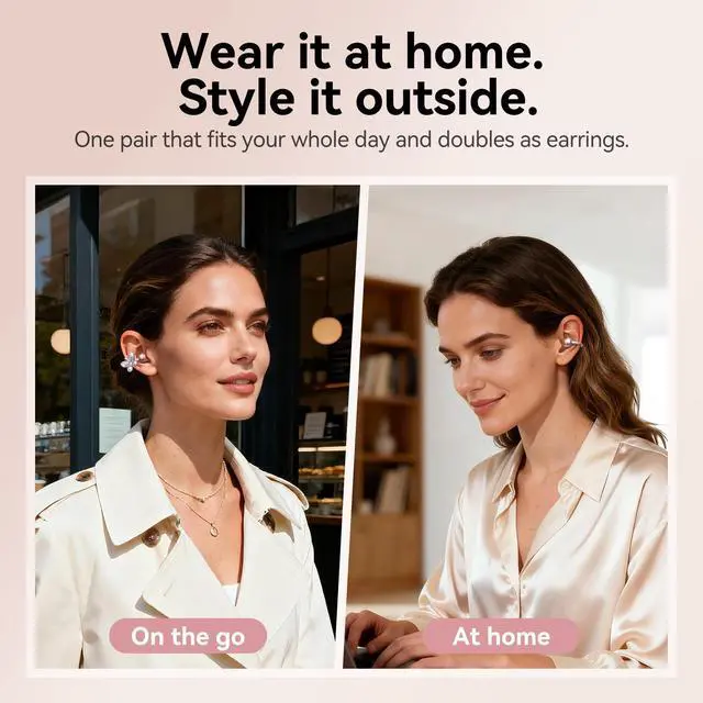Alt view image 5 of 7 - ClipFree Open-Ear Headphones with Butterfly Earrings, Ultra-Comfort & Snug Fit Clip On Earbuds, 50H Playtime Bluetooth 6.0 Wireless Headphones for Women Sports,Glasses Gifts (Rose Gold)