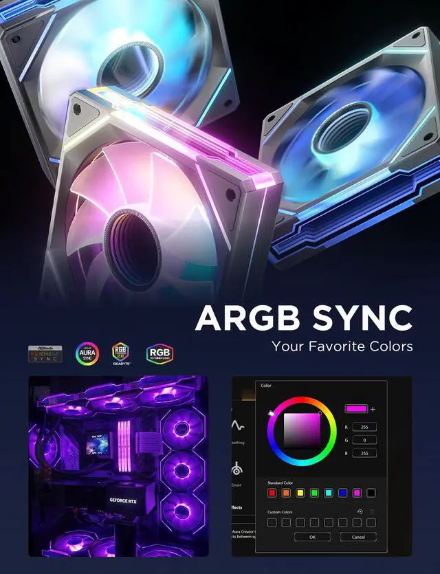 Alt view image 4 of 7 - AsiaHorse AMICI-5GT RGB PC Fans, Infinity Mirror ARGB Fans HDB Bearing Fan Speeds Up to 1800 RPM with 24 LED Lights, Reverse Blade Fan Compatible Motherboard Aura SYNC (Not Wireless Connection)