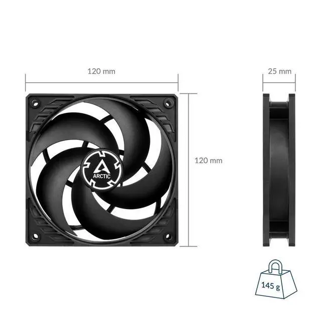 Alt view image 6 of 7 - P12 PWM PST - PC Fan, 120mm Case Fan with PWM Sharing Technology (PST), Pressure-optimised, Quiet Motor, Computer, Fan Speed: 2001800 RPM (0 RPM <5%) - Black