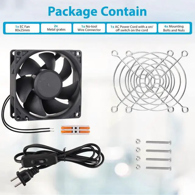 Alt view image 6 of 6 - Muffin Fan 110v 120v 220v 3 inch Fan with AC Plug Electronic Cooling Fan 80mm x 25mm