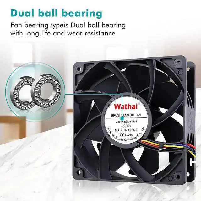 Alt view image 5 of 7 - 12038 120mm x 38mm PWM Computer PC Case Fan 12V 4pin 5300rpm 230 CFM High Airflow Duall Ball CFM FG DC Brushless Cooling Fan