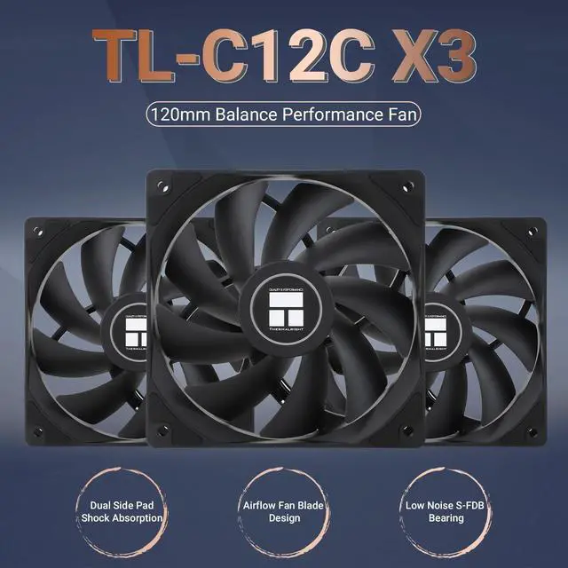Alt view image 2 of 6 - TL-C12C X3 CPU Fan 120mm Case Cooler Fan, 4pin PWM Silent Computer Fan with S-FDB Bearing Included, up to 1550RPM Cooling 3 Quantities