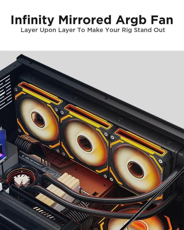 Alt view image 2 of 7 - COSMIQ 120mm Case Fan, Infinity Mirror FDB Reverse Fan with 5V 3-PIN Connector and Small Controller, 2000 RPM and 68.5CFM,Unit Daisy Chain PWM RGB PC Fans for Cases CPU Liquid Coolers, 3Pack