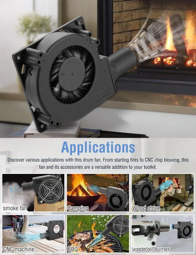 Alt view image 2 of 7 - 120mm x 32mm Dual Ball Blower Fan 12V with 110v - 240v AC Plug Variable Speed Controller - High Velocity Squirrel Cage Fans for DIY Cooling Projects, BBQ, Drum Smoker