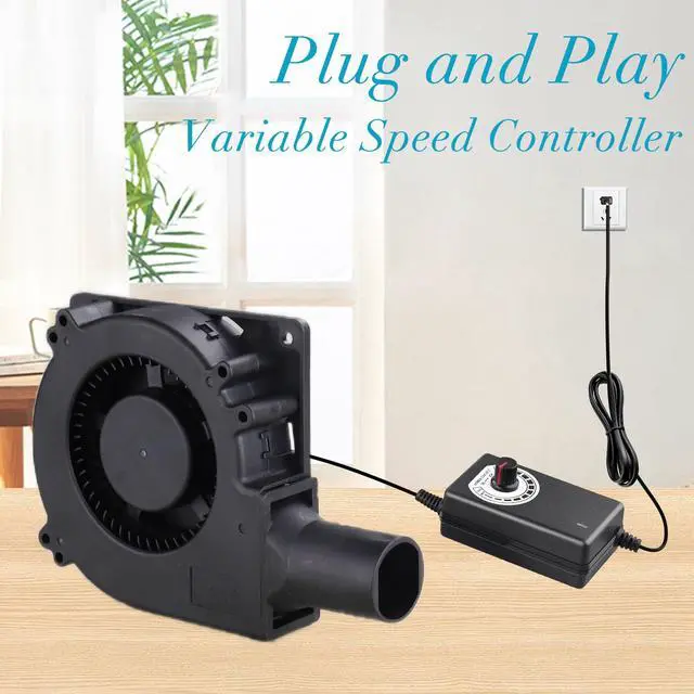 Alt view image 5 of 7 - 120mm x 32mm Dual Ball Blower Fan 12V with 110v - 240v AC Plug Variable Speed Controller - High Velocity Squirrel Cage Fans for DIY Cooling Projects, BBQ, Drum Smoker