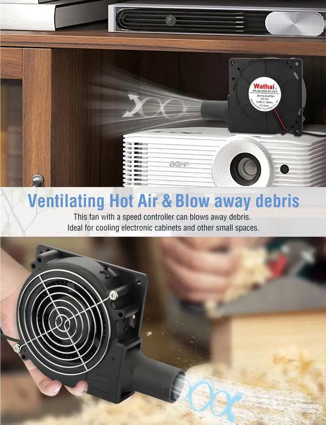 Alt view image 4 of 7 - 120mm x 32mm Dual Ball Blower Fan 12V with 110v - 240v AC Plug Variable Speed Controller - High Velocity Squirrel Cage Fans for DIY Cooling Projects, BBQ, Drum Smoker
